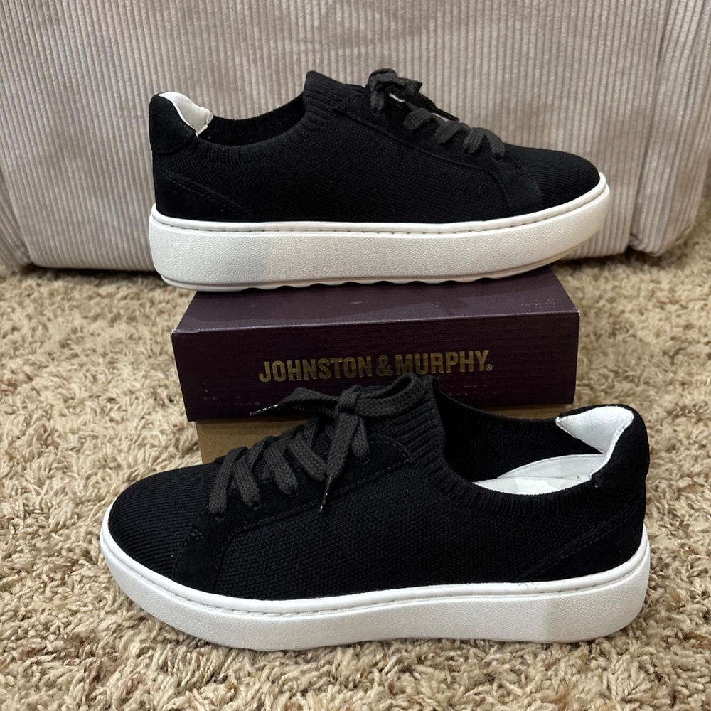 Johnston & Murphy Cammie Sneakers Women’s 6 Black Knit/Suede Casual Shoes